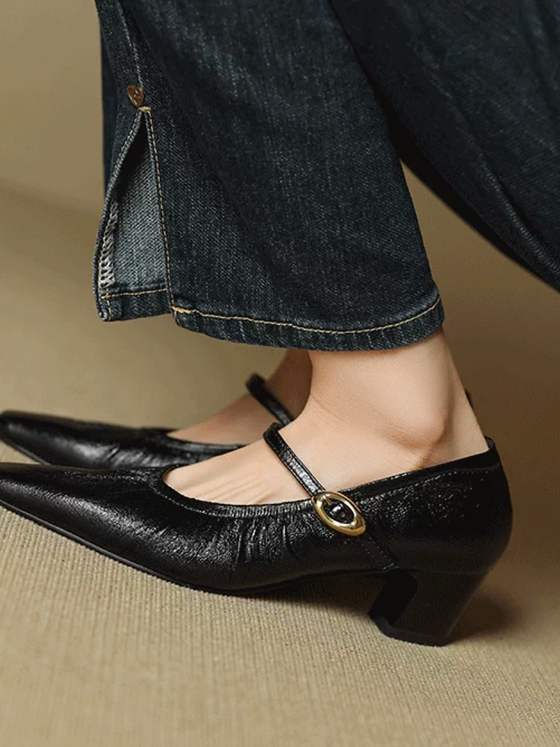 Lambskin ruffle elastic rim low heel Mary Janes 11