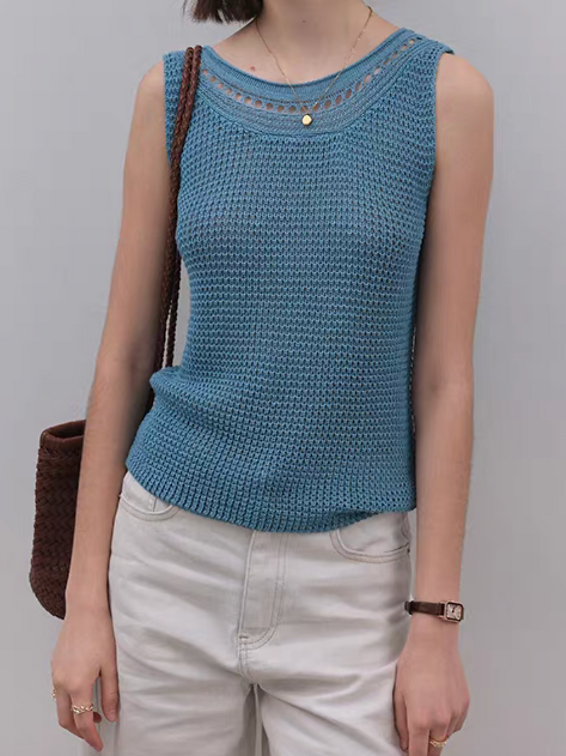 Cotton acrylic sky blue crewneck knitted vest 5
