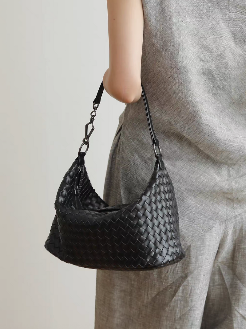 Weaved calf leather two way shoulder + crossbody bag 11