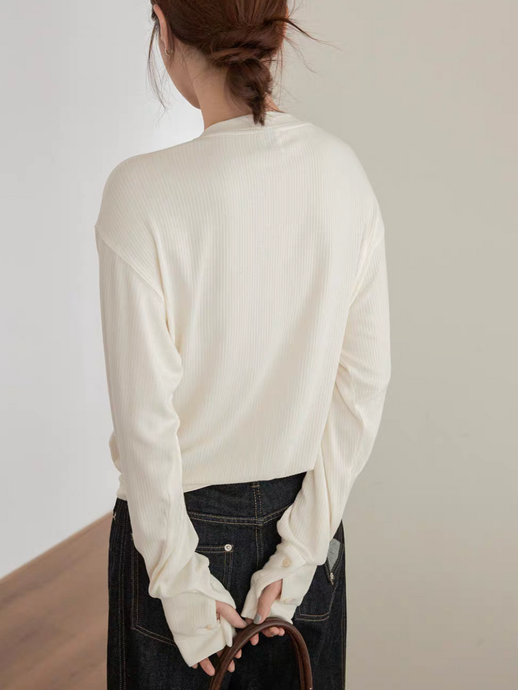 V neck embossed 20% wool cotton rayon spandex buttoned sleeves sweater 11