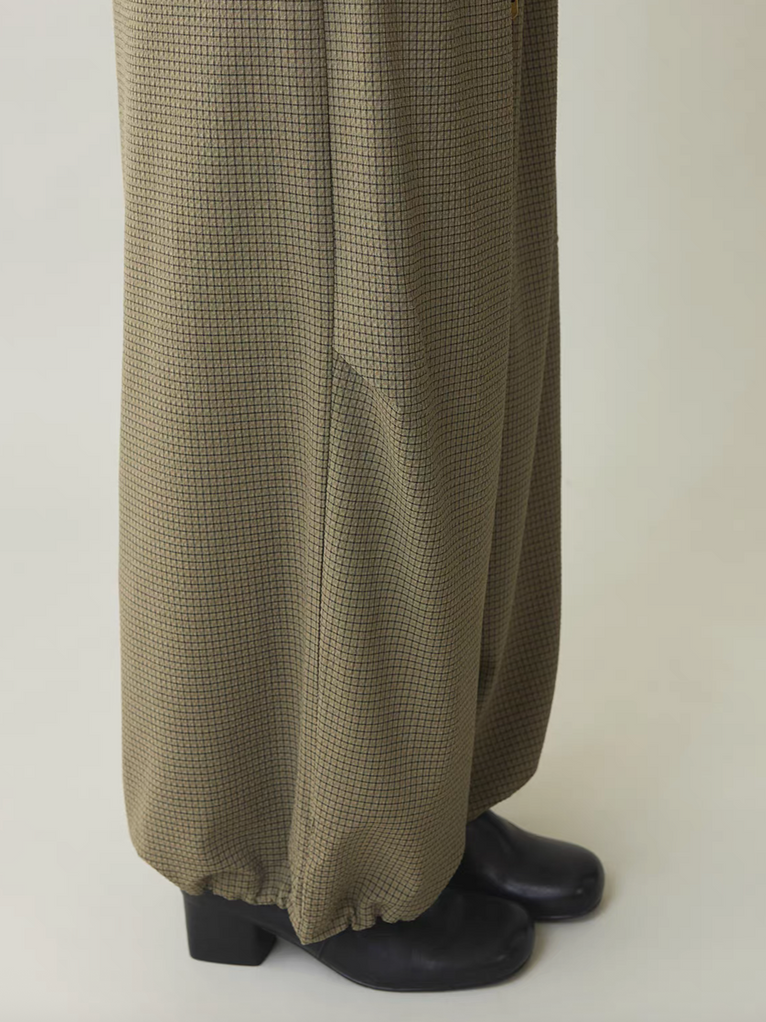 Two way embossed olive checker drawstring cotton relaxed pants 6