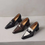Thumbnail: Metal deco calf leather pointy chunky heels