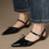 Thumbnail: Pointy color blocking oil waxed calf leather sling back shoes