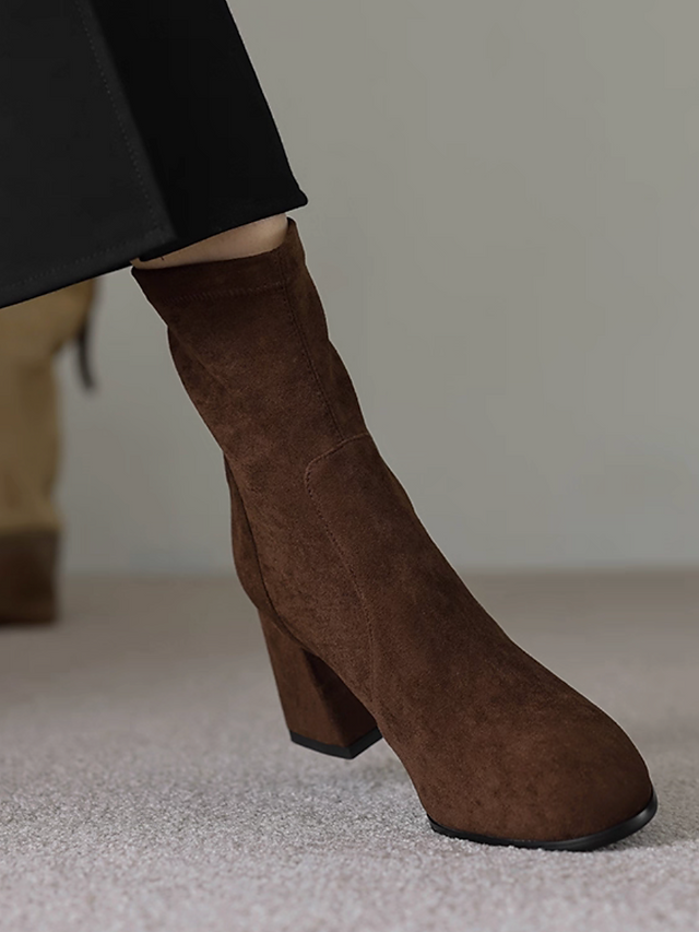 Suede lambskin chunky heel ankle boots 10