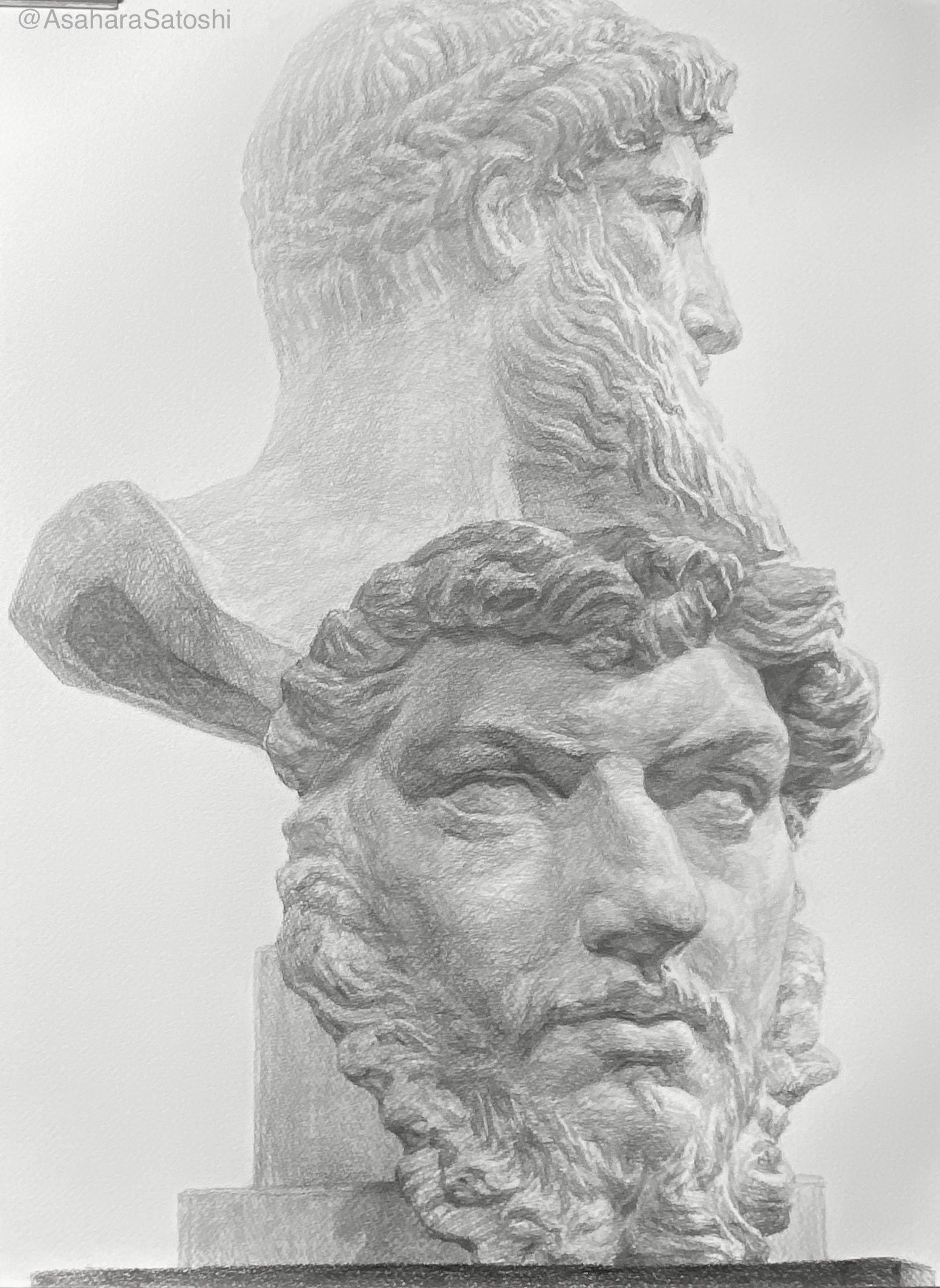 デッサン15　石膏像　ポセイドン+大顔面