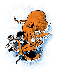 Octopus v Pirate. Barbossa pirate and octopus graphic