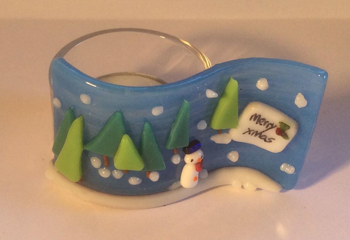 Fused Glass Christmas Snowman Tealight