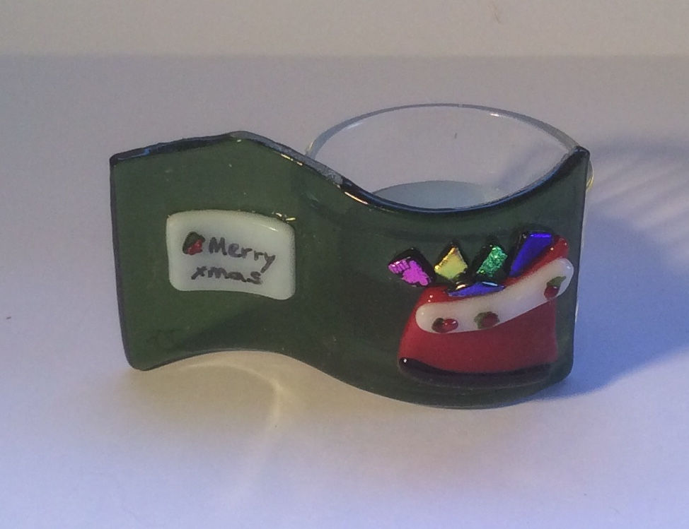 Fused Glass Christmas Sledge Tealight