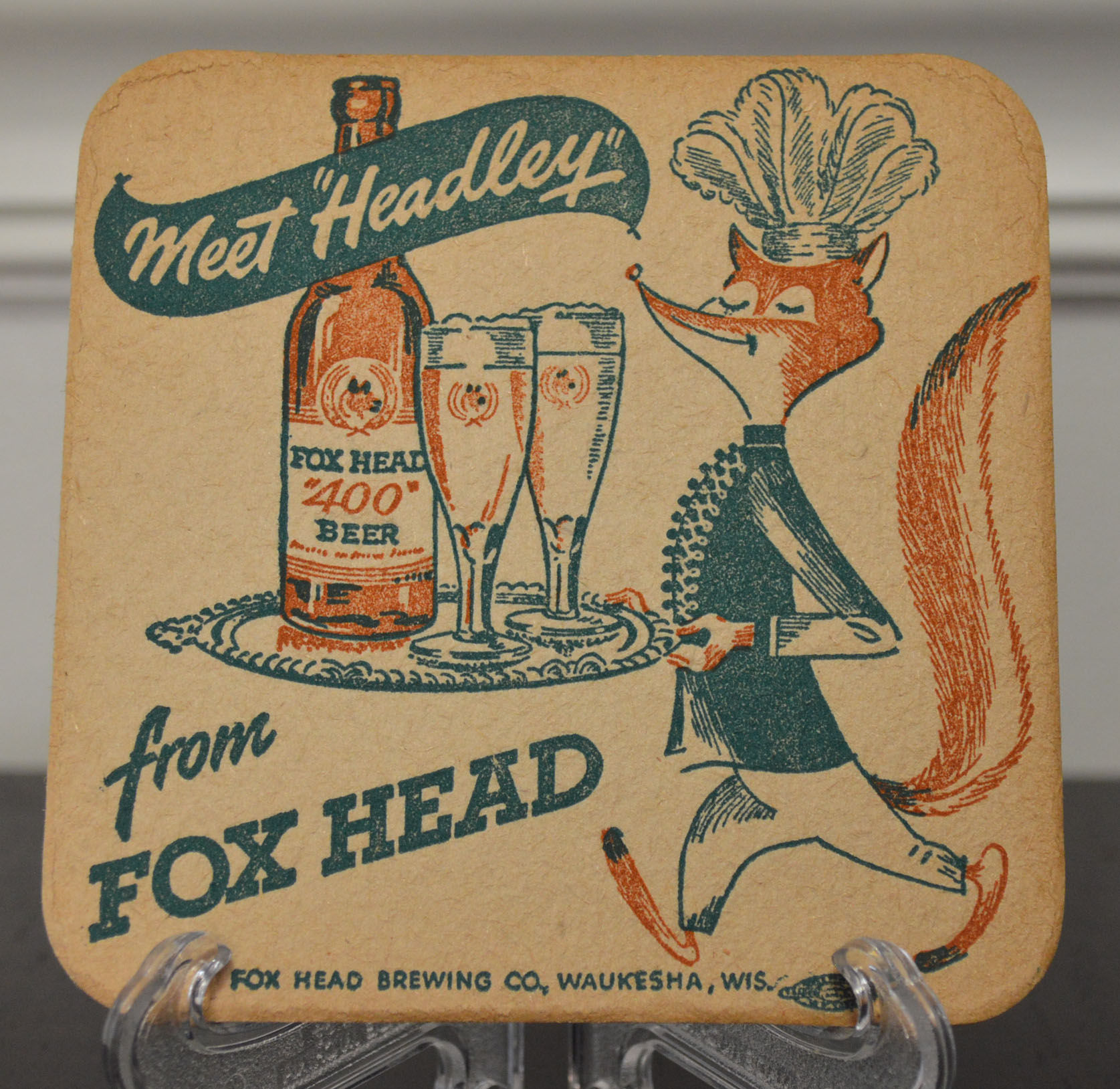 Fox Head Beer Coaster  - Waukesha, WI