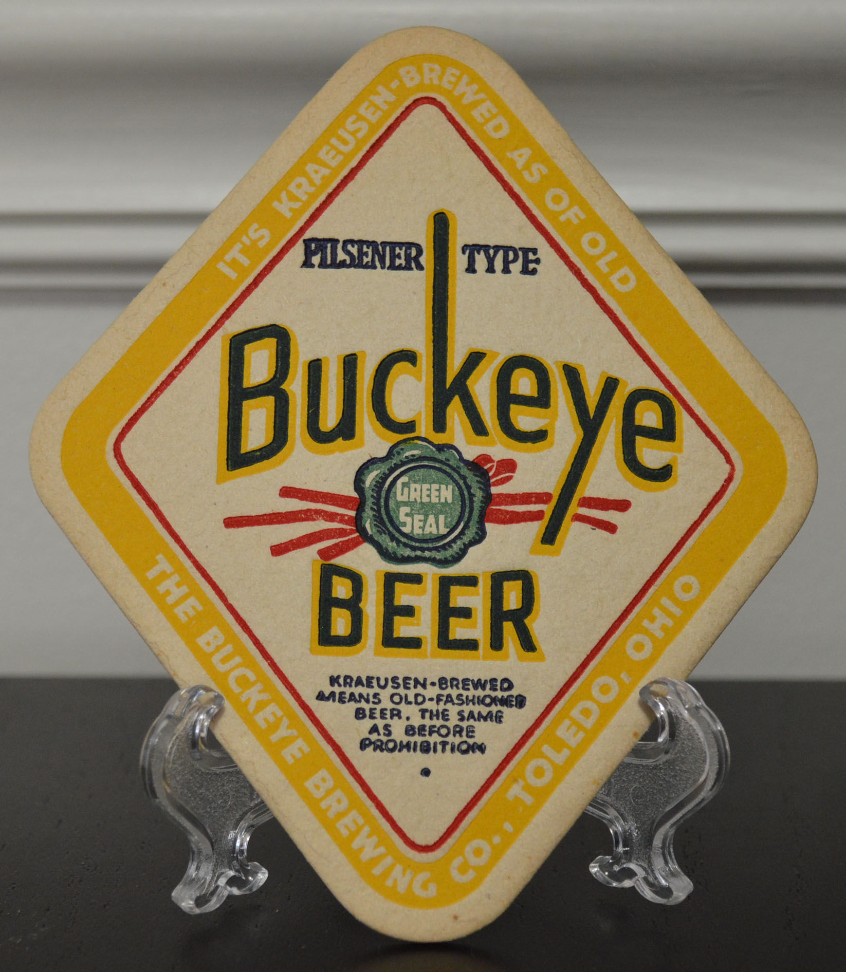 Buckeye Green Seal Beer Coaster  - Toledo, OH