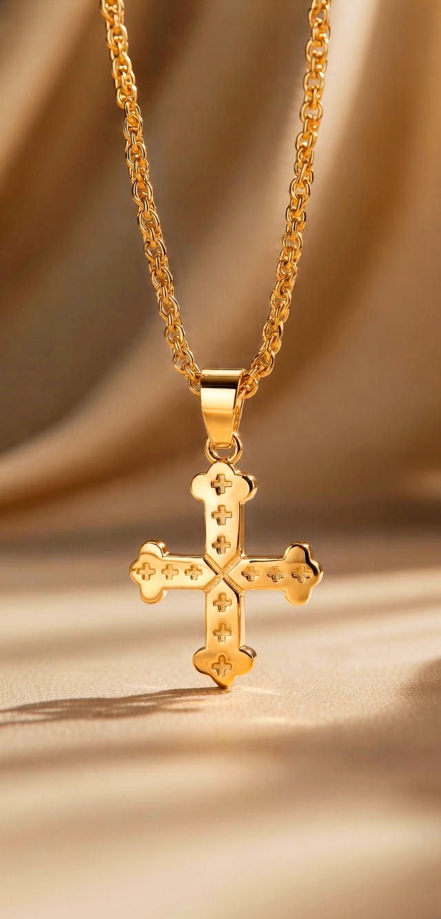 Golden Sveti Nikola Krst - Serbian orthodox cross-gold pendant with chain, elegant design.