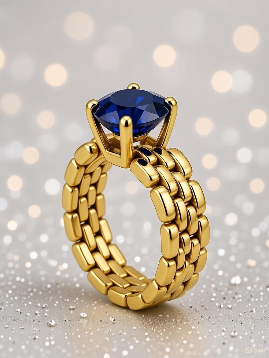 Sapphire  -Gold Panther link Birthstone ring