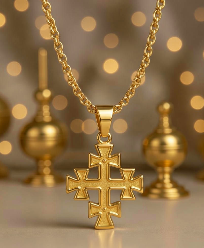 Thumbnail: Krst Svetog Djordja  - Serbian Orthodox cross Gold pendant