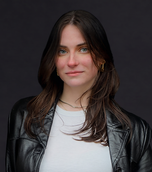 Professional portrait of Kylie Raffa wearing a black leather jacket and white top against a dark backdrop.