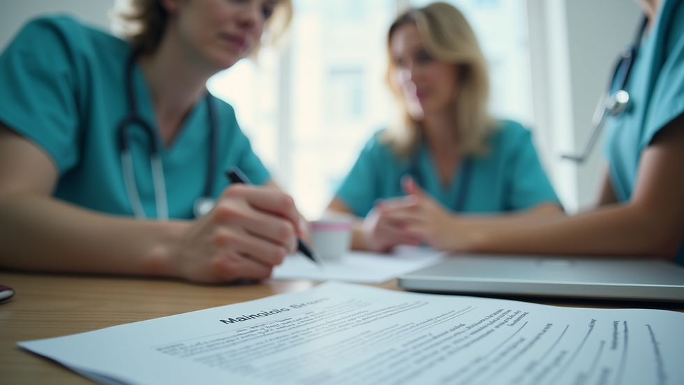 Eye-level view of a caregiver training session with a manual on the table