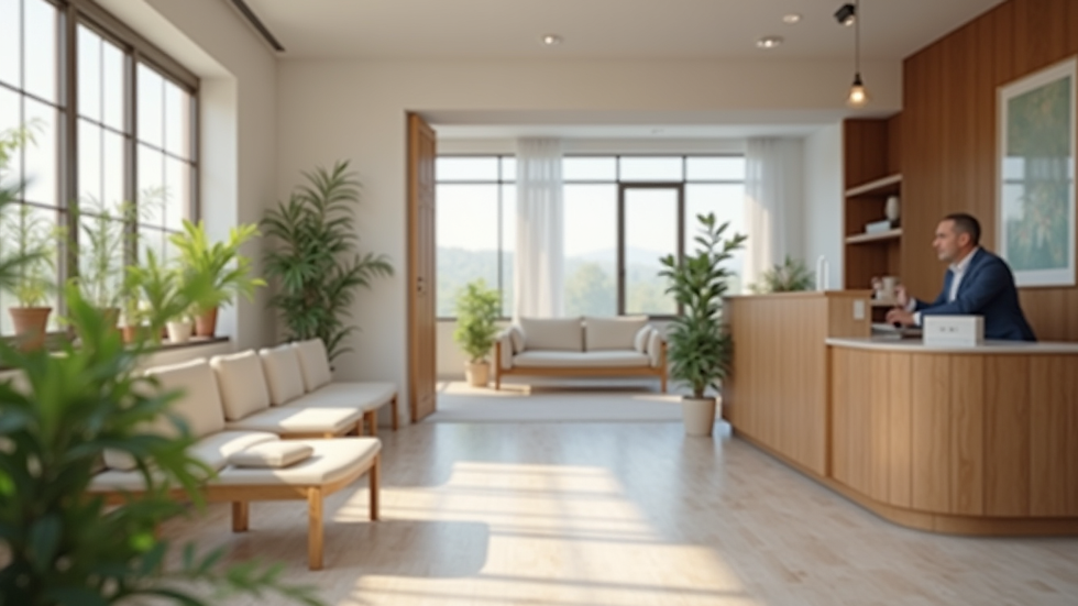 Eye-level view of a home care agency office with a welcoming reception desk