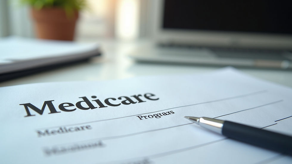 Close-up view of Medicare documents and a pen on a desk