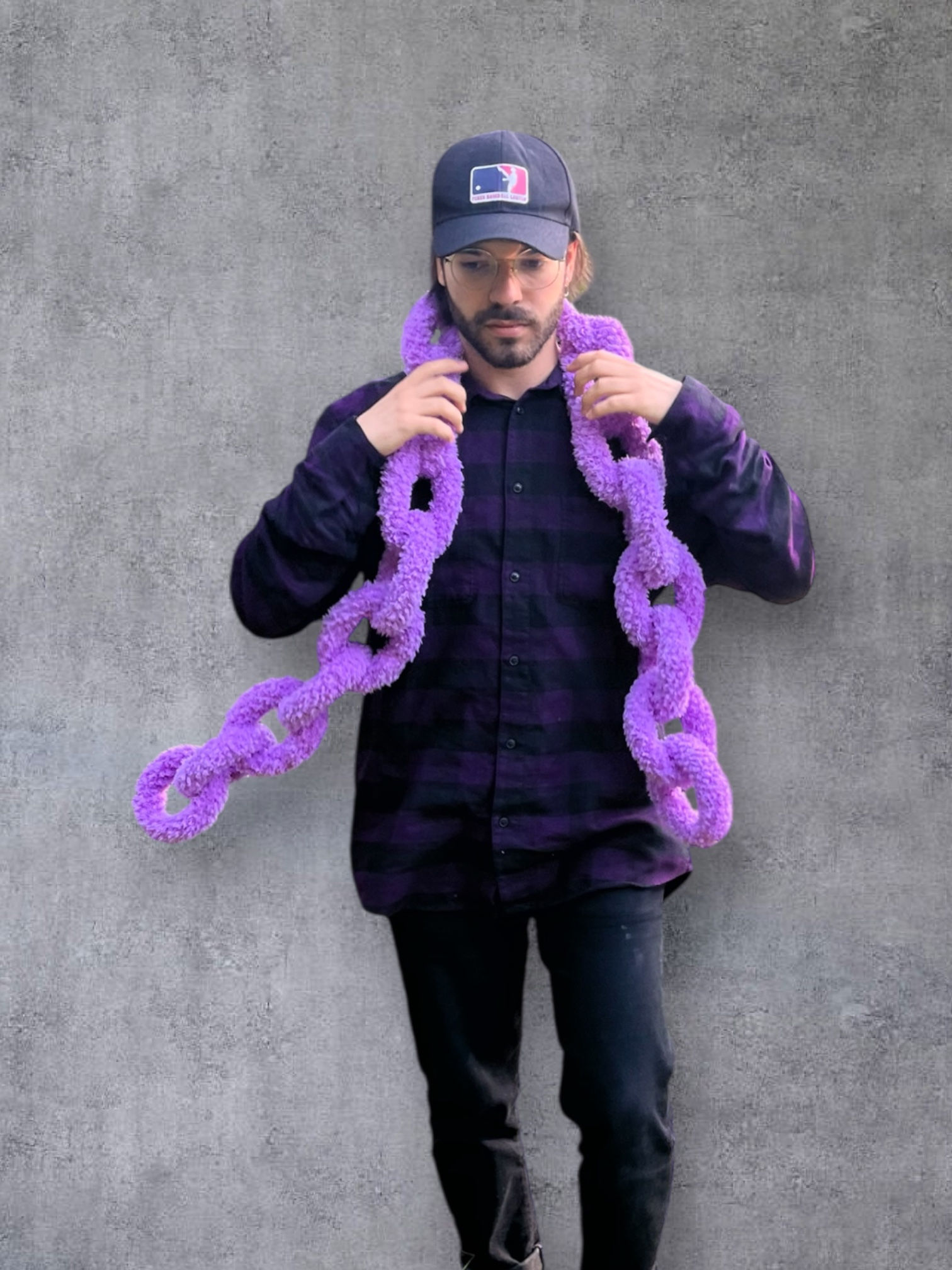 Fluffy Chain Link Scarf - Purple