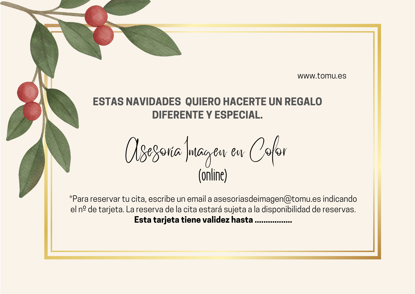Tarjeta Regalo (digital) Asesoría de Imagen en Color (Online)