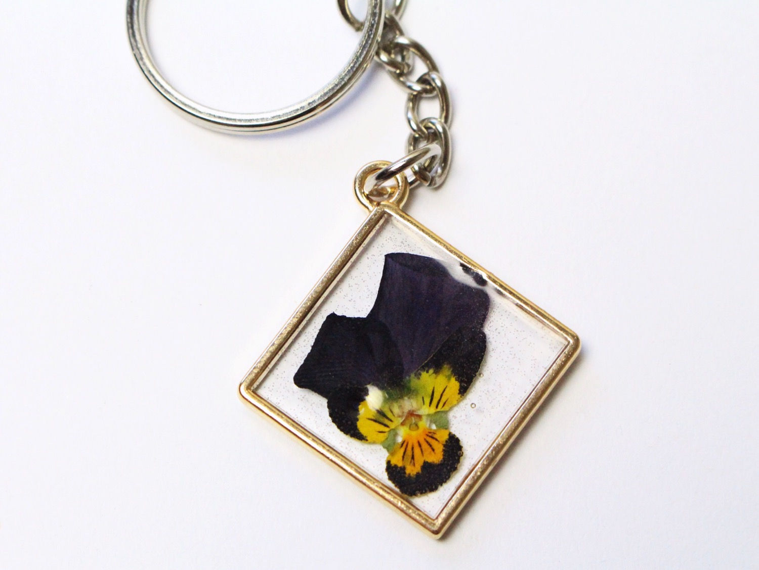 purple pansy keychain