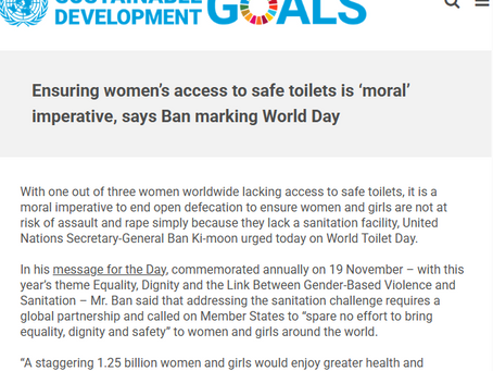 Garantir acesso às mulheres a banheiros é um imperativo “moral”, de acordo com Ban Ki-moon, Secretário Geral das Nações Unidas no Dia Mundial do Toalete