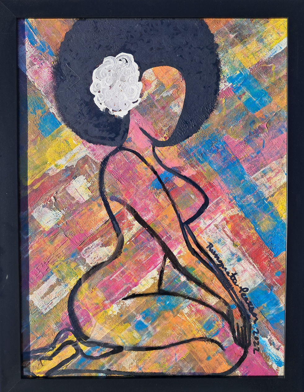 Plaid pin up girl acrylic paint on canvas panel framed.jpg
