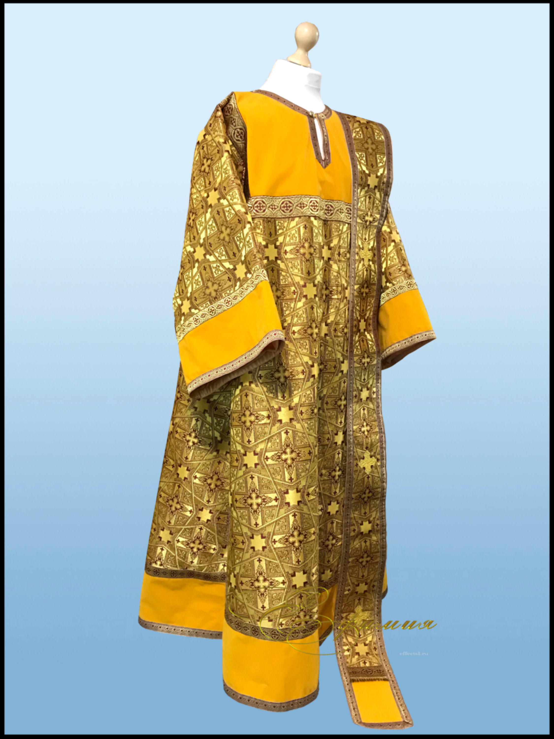 Стихарь дияконский жёлтый, комбинированный. Металонить