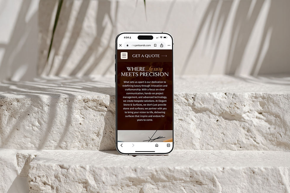 Smartphone screen displaying website with text: Where Luxury Meets Precision.