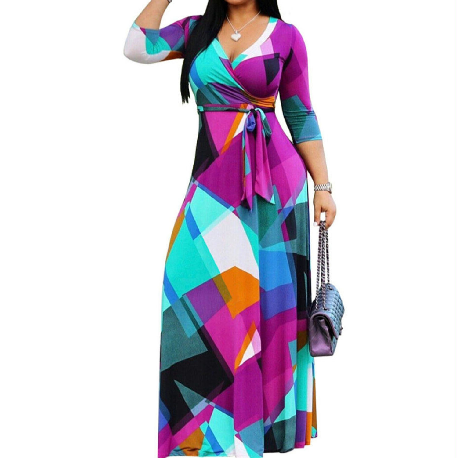 Geo Print Surplice Maxi Dress