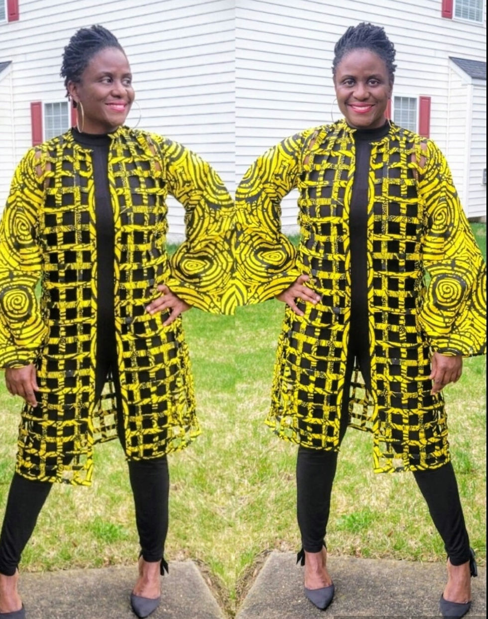 Thumbnail: Ankara Print Net Jacket With Flare Sleeves