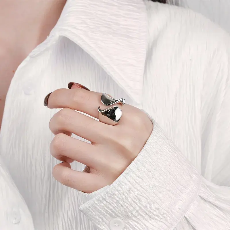 Thumbnail: 925 Sterling Silver Rings for Women Couple Minimalist Handmade Simple Big Open R