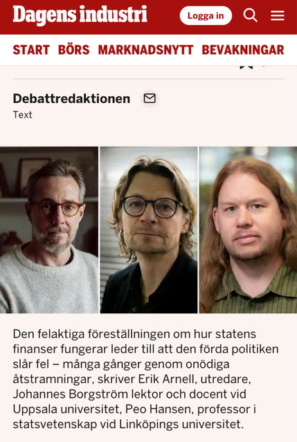 MMT för Sverige publicerar debattartikel i Dagens Industri