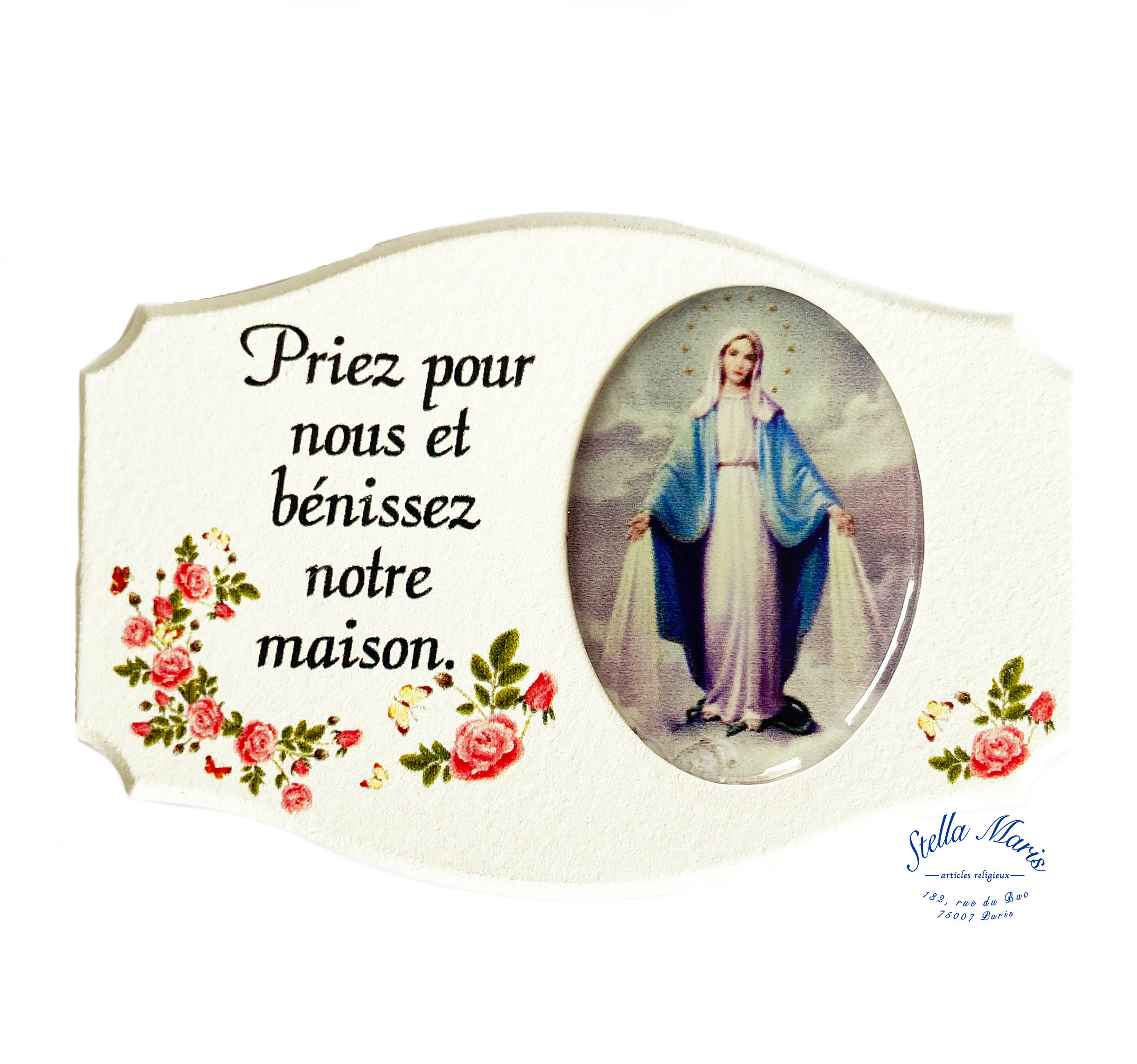 Plaque Auto - Vierge Miraculeuse - Bois Blanc
