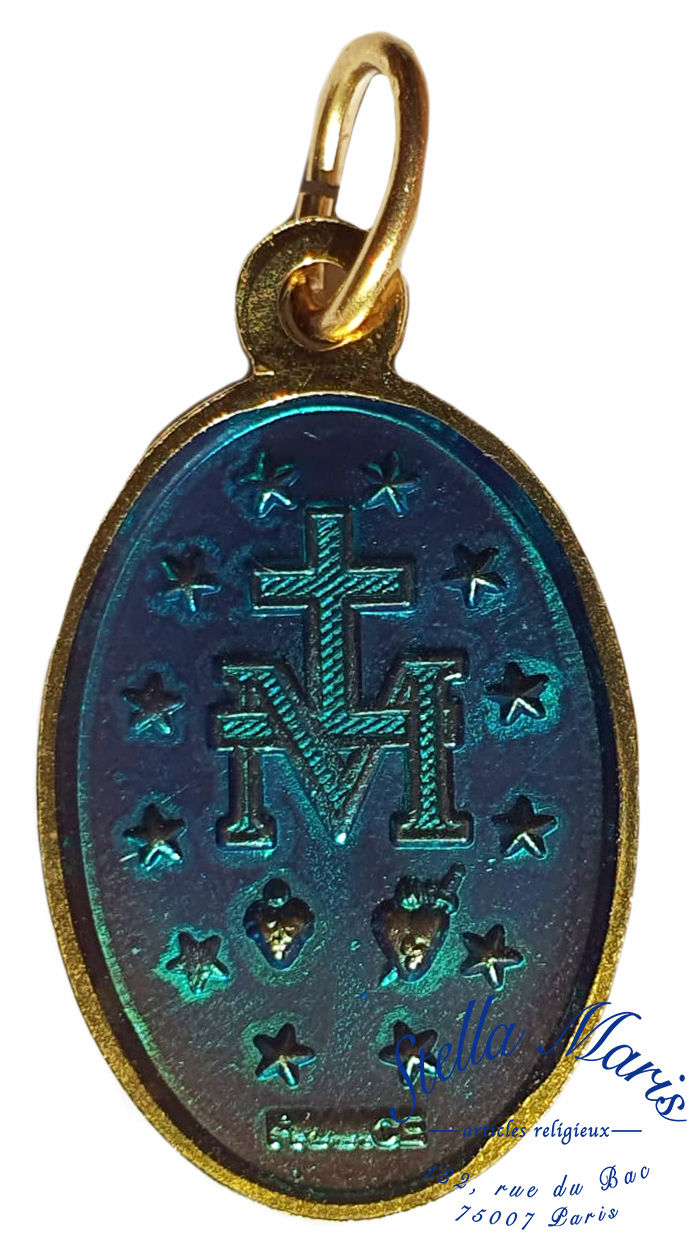 Thumbnail: Médaille Miraculeuse - Résine Bleue & Bordure Dorée - Recto Verso