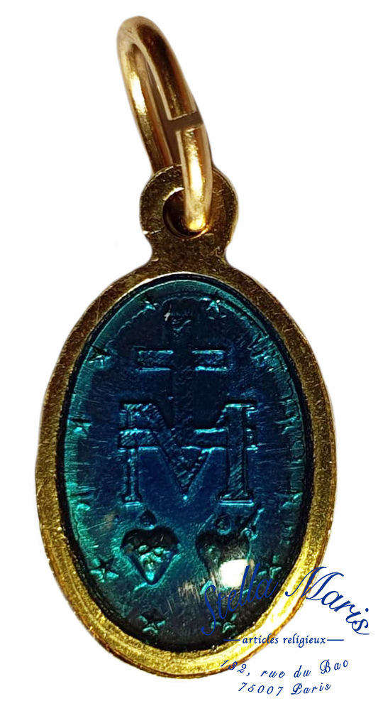 Thumbnail: Médaille Miraculeuse - Résine Bleue & Bordure Dorée - Recto Verso