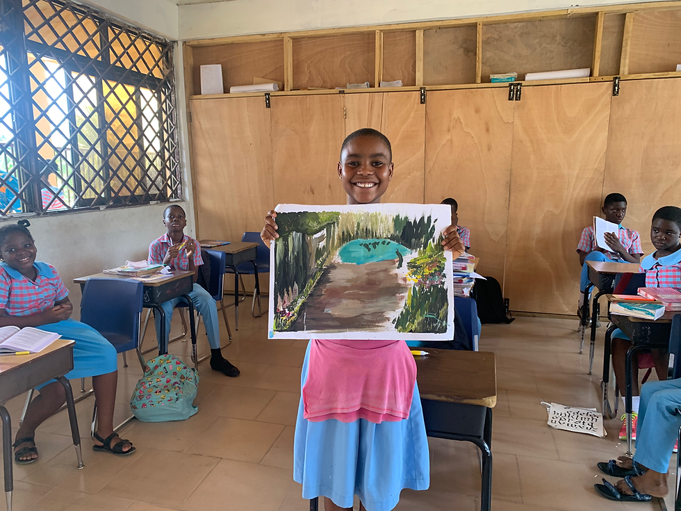 Princess Abbey excited about her landscape painting