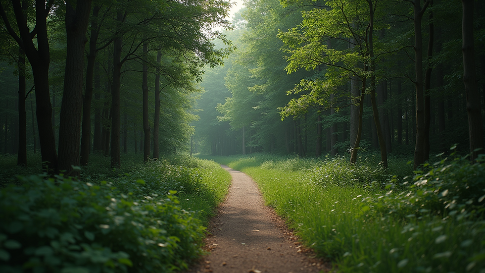 High angle view of a winding path through a forest