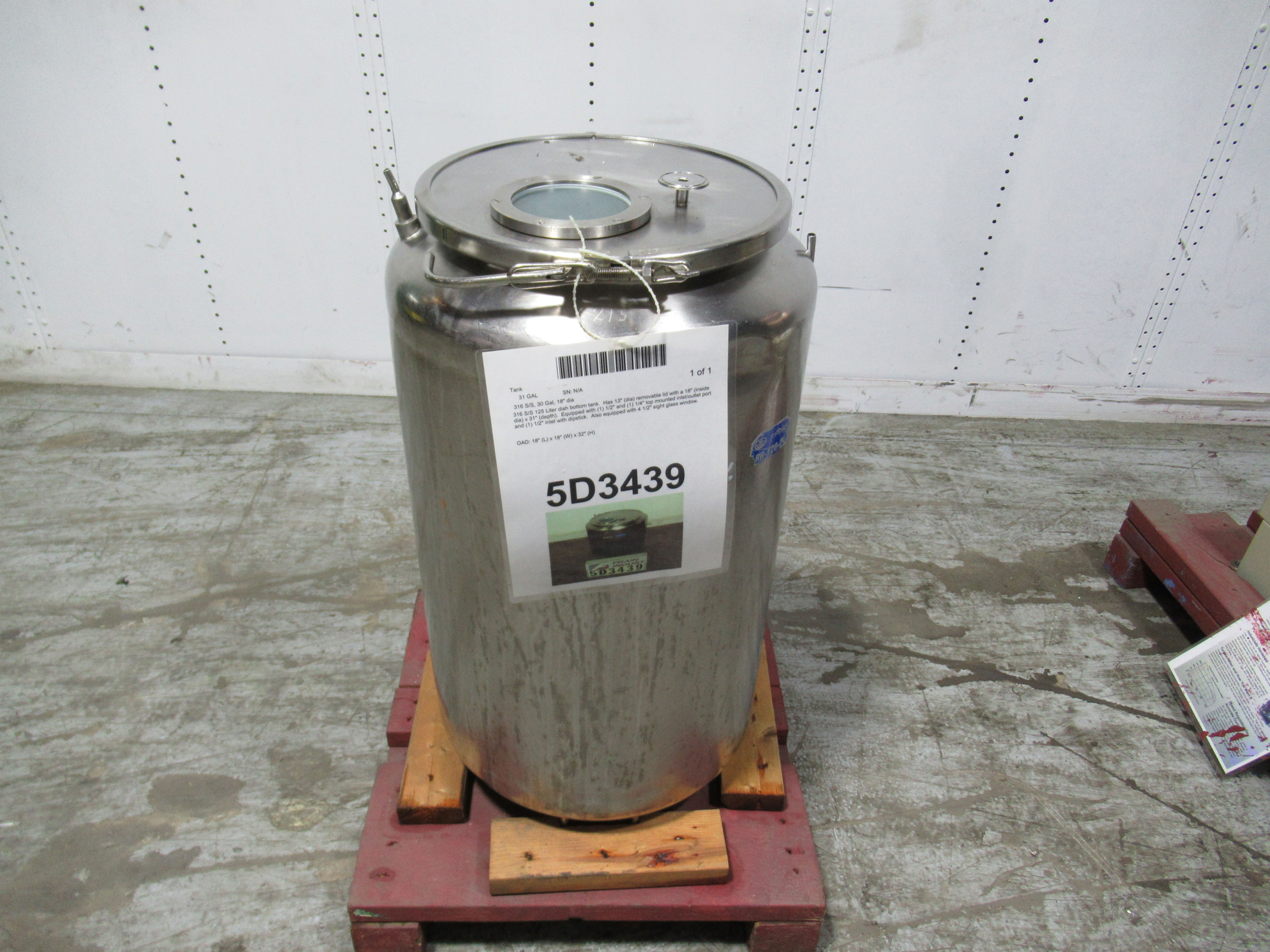 316 S/S 31 Gallon dish bottom tank