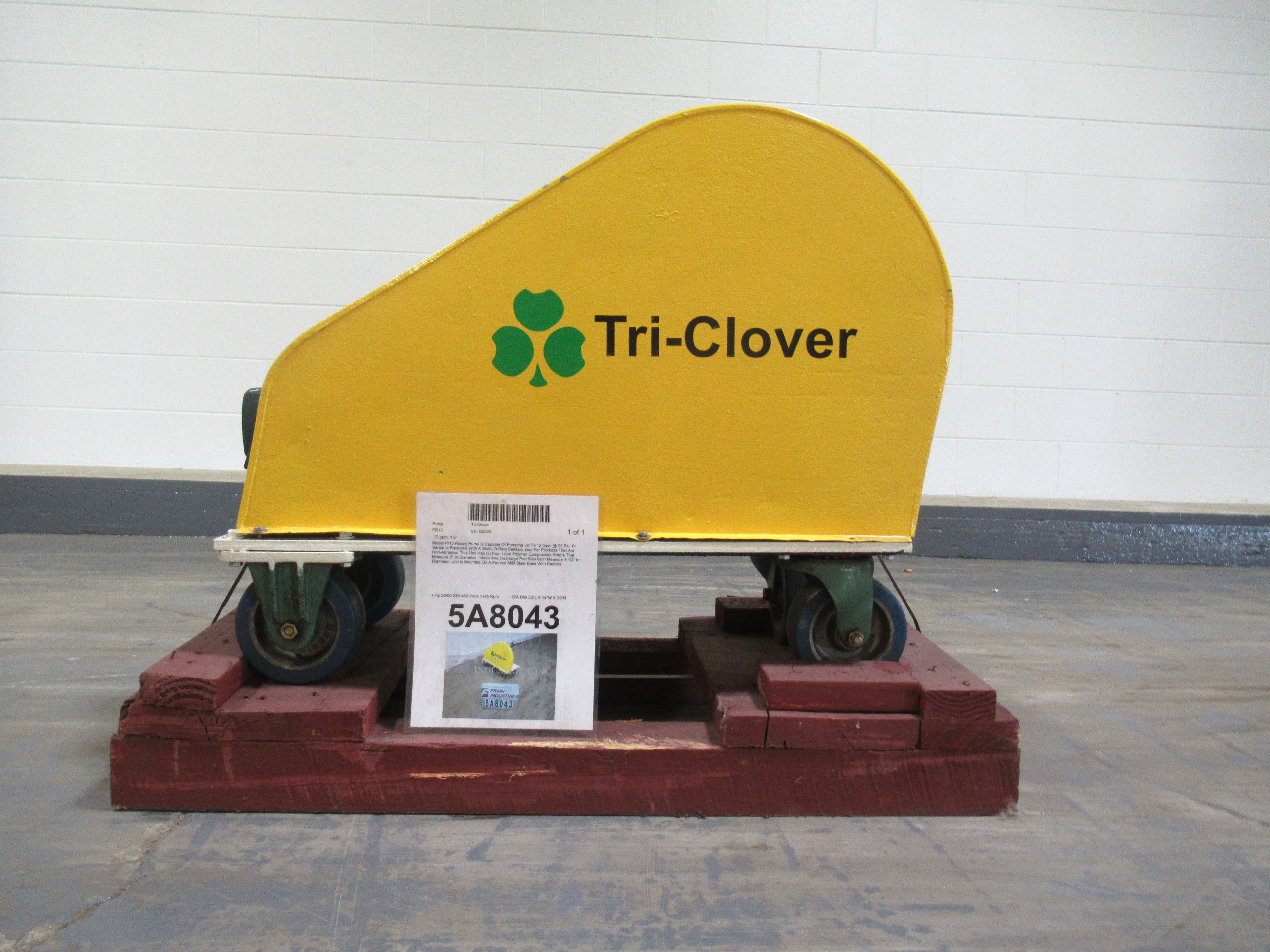 Tri Clover, Model PR10-1 1/2-M-UC4-ST-S Rotary Pump