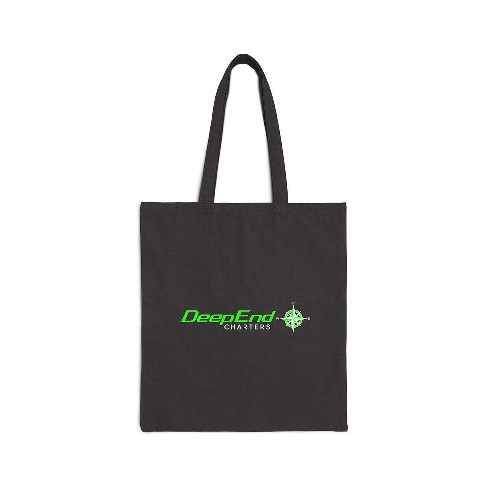 Black tote bag, DeepEnd Charters logo
