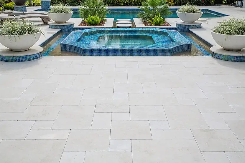 Thumbnail: Crema Bella Sandblasted Marble Pavers for Backyards