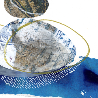 collage, monoprint, pebbles, repeated shapes, art