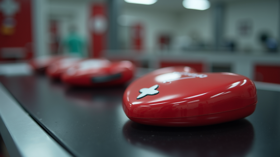 Close-up view of an AED device ready for use in an emergency