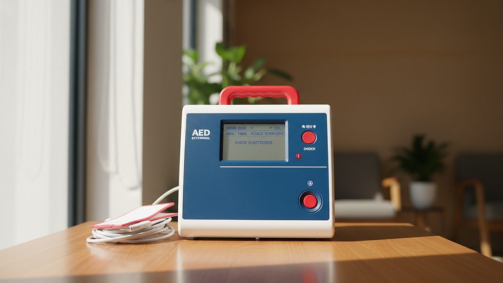Close-up view of AED machine on a table