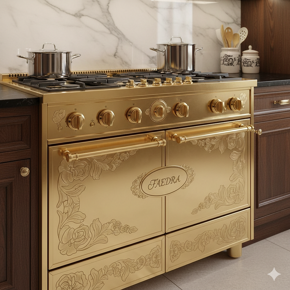 a customized golden gas range and oven