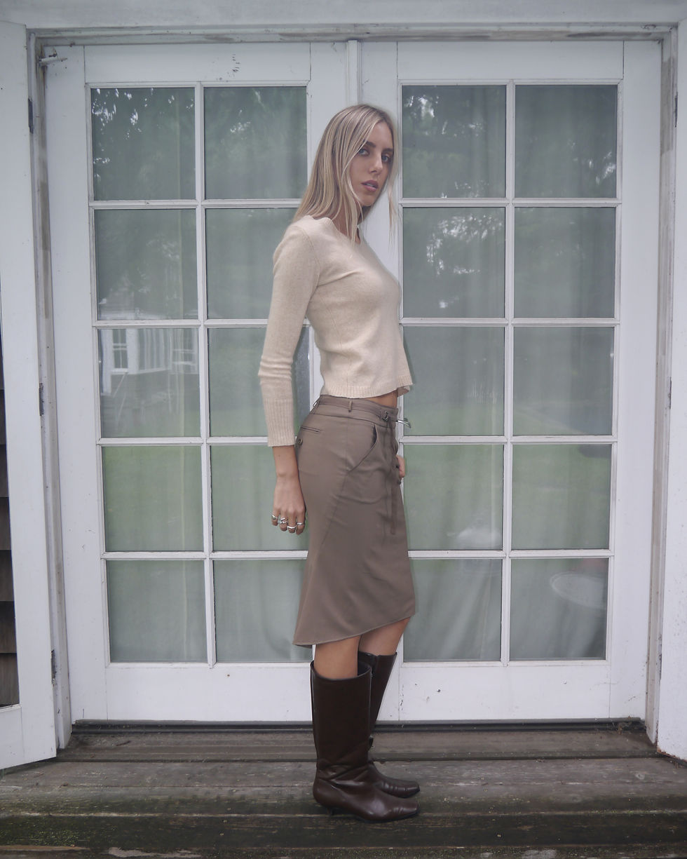 Thumbnail: Dark Stone Wool-Blend Office Skirt