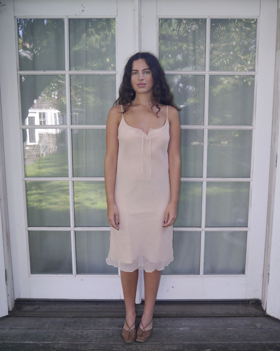 Thumbnail: Blush Satin Drawstring Dress