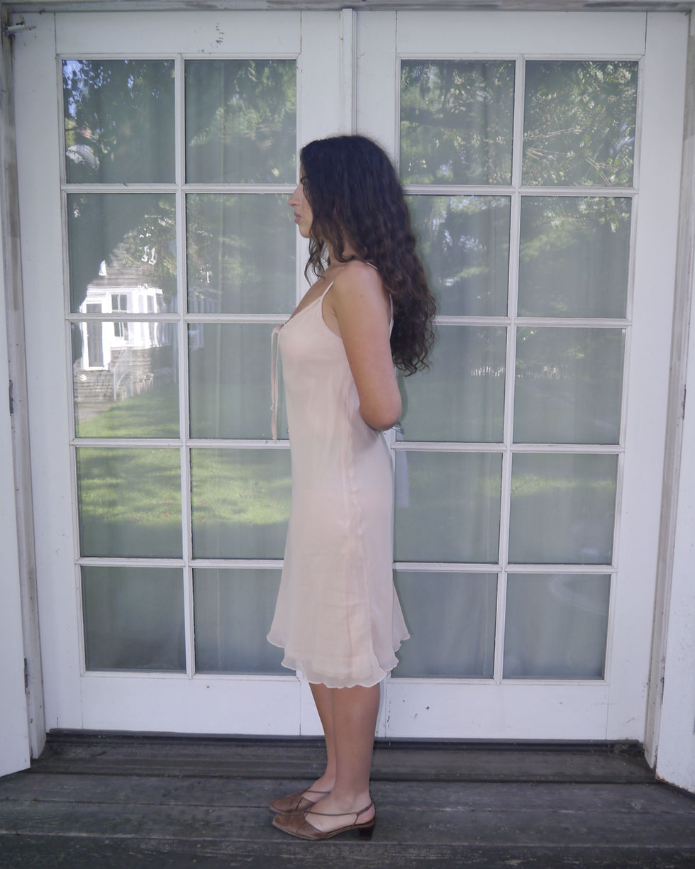 Thumbnail: Blush Satin Drawstring Dress