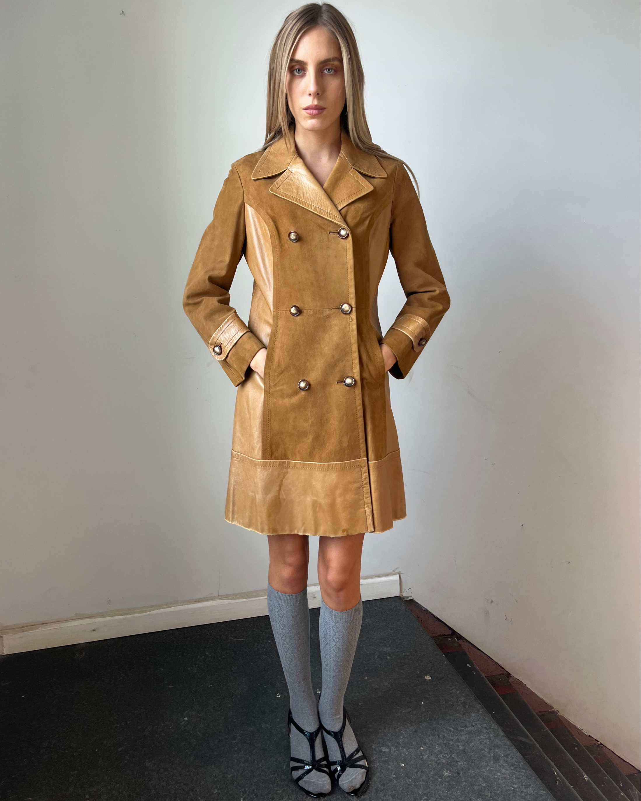 Vintage Two Tone Caramel Suede Trench