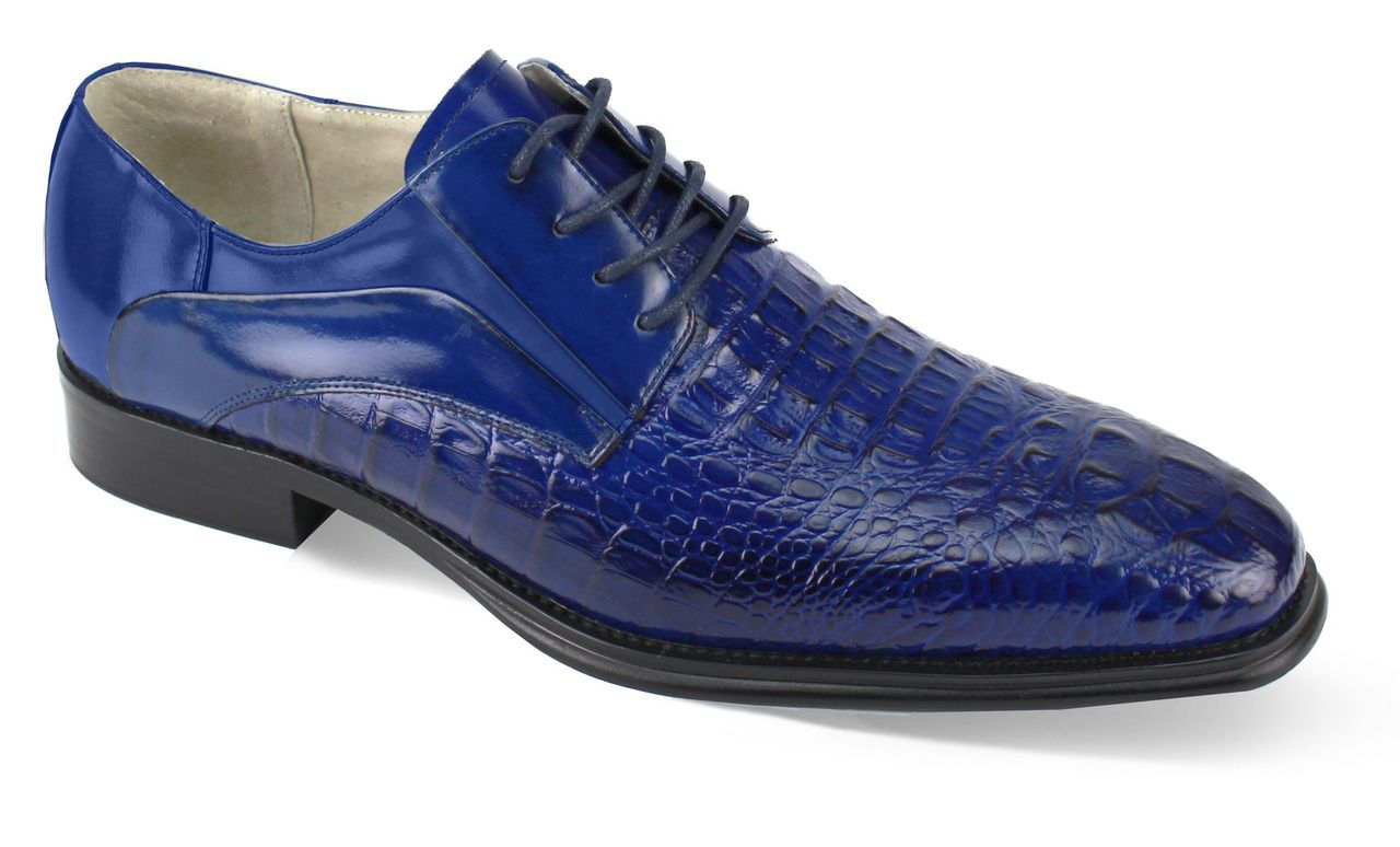 Giovanni Plain Toe Lace Leather Croco Print Dress Shoes-Cobalt-Mason Collection